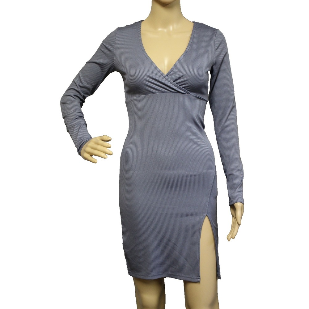 DIVIDED Womens Dress 4 Empire Bodycon Slim Knit Stretch‎ Gray Long Sleeve